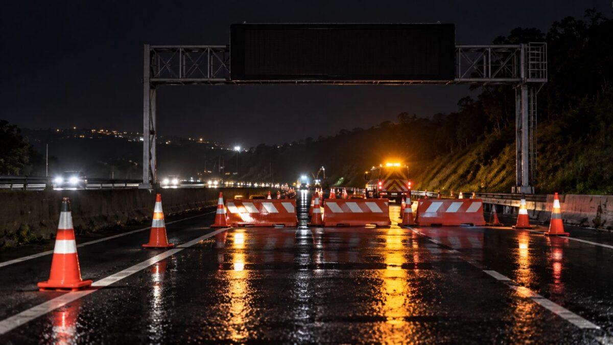 Trecho de rodovia com bloqueio total para obras durante a madrugada (imagem ilustrativa)